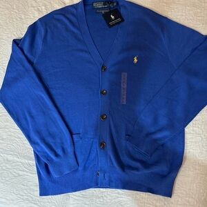 Polo by Ralph Lauren Blue V-Neck Button Cardigan with Embroidered Pony